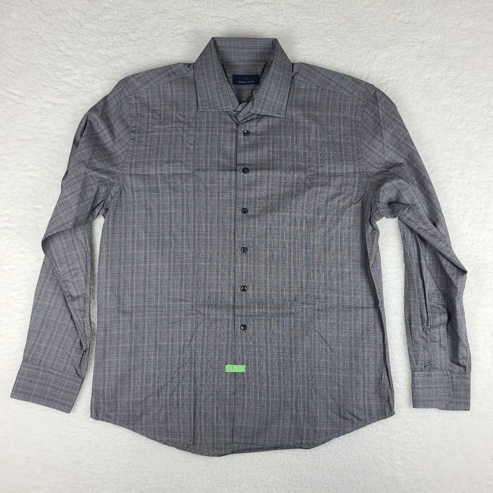 Toscano Shirt Mens Large Dark‎ Gray Heathered Dress Button Up